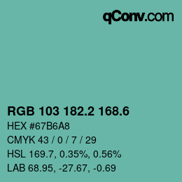 カラーコード: RGB 103 182.2 168.6 | qconv.com