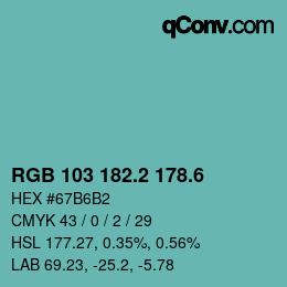 カラーコード: RGB 103 182.2 178.6 | qconv.com