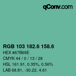 カラーコード: RGB 103 182.6 158.6 | qconv.com