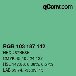 Color code: RGB 103 187 142 | qconv.com