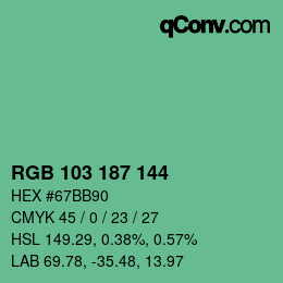 Color code: RGB 103 187 144 | qconv.com
