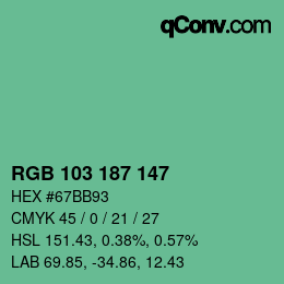 Color code: RGB 103 187 147 | qconv.com