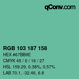 Color code: RGB 103 187 158 | qconv.com
