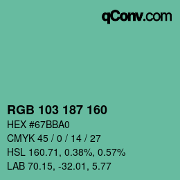 Color code: RGB 103 187 160 | qconv.com
