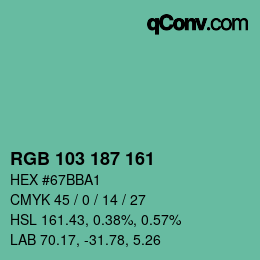 Color code: RGB 103 187 161 | qconv.com