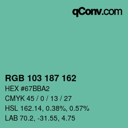 カラーコード: RGB 103 187 162 | qconv.com
