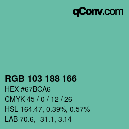 Color code: RGB 103 188 166 | qconv.com