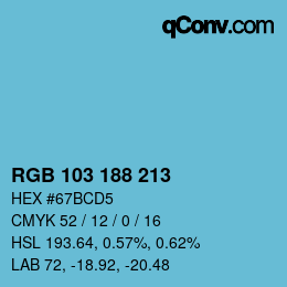 颜色代码: RGB 103 188 213 | qconv.com