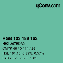 Color code: RGB 103 189 162 | qconv.com