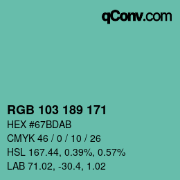 Color code: RGB 103 189 171 | qconv.com