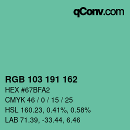 Color code: RGB 103 191 162 | qconv.com