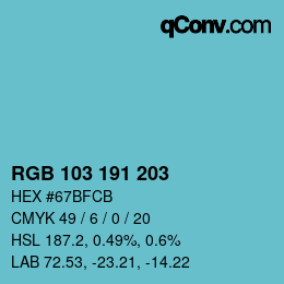 Color code: RGB 103 191 203 | qconv.com