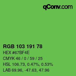 Color code: RGB 103 191 78 | qconv.com