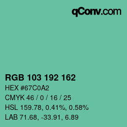 Color code: RGB 103 192 162 | qconv.com