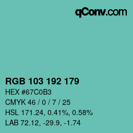 Color code: RGB 103 192 179 | qconv.com