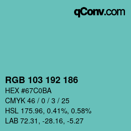 Color code: RGB 103 192 186 | qconv.com