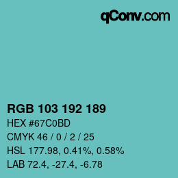 Color code: RGB 103 192 189 | qconv.com