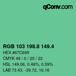 カラーコード: RGB 103 198.8 149.4 | qconv.com