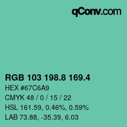 カラーコード: RGB 103 198.8 169.4 | qconv.com