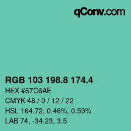 カラーコード: RGB 103 198.8 174.4 | qconv.com