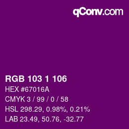 Color code: RGB 103 1 106 | qconv.com