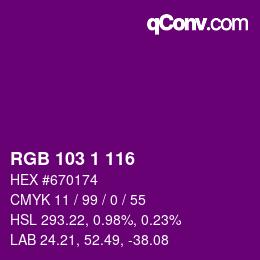 カラーコード: RGB 103 1 116 | qconv.com
