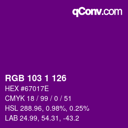 Color code: RGB 103 1 126 | qconv.com