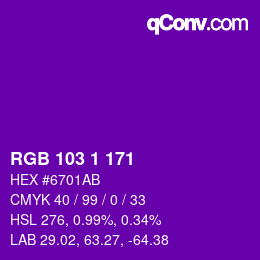 Código de color: RGB 103 1 171 | qconv.com