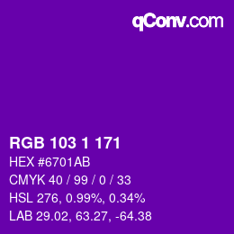 カラーコード: RGB 103 1 171 | qconv.com