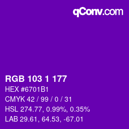 Color code: RGB 103 1 177 | qconv.com