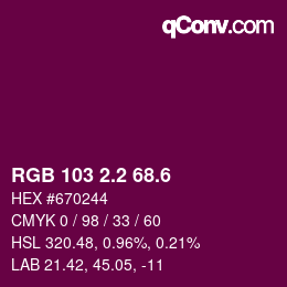 カラーコード: RGB 103 2.2 68.6 | qconv.com