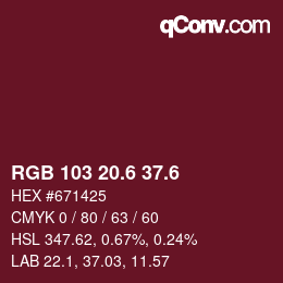 カラーコード: RGB 103 20.6 37.6 | qconv.com