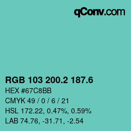 カラーコード: RGB 103 200.2 187.6 | qconv.com