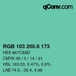 カラーコード: RGB 103 200.6 173 | qconv.com