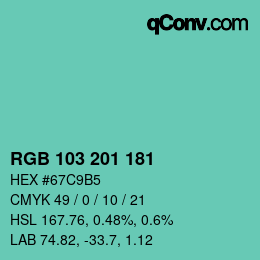Color code: RGB 103 201 181 | qconv.com