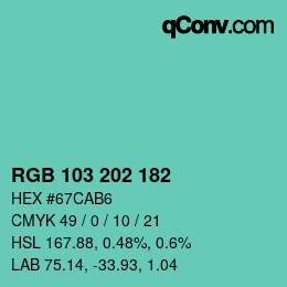 カラーコード: RGB 103 202 182 | qconv.com