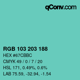 Color code: RGB 103 203 188 | qconv.com