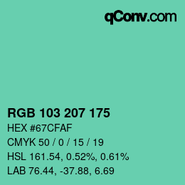 Color code: RGB 103 207 175 | qconv.com