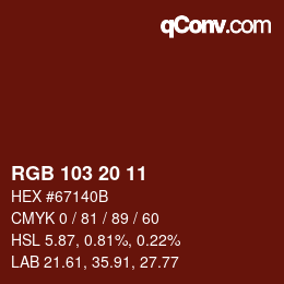 Color code: RGB 103 20 11 | qconv.com