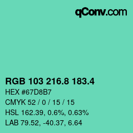 カラーコード: RGB 103 216.8 183.4 | qconv.com