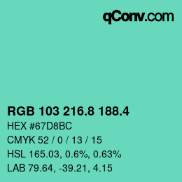 カラーコード: RGB 103 216.8 188.4 | qconv.com
