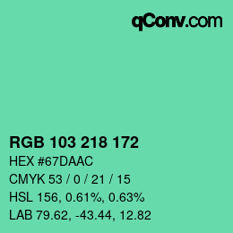カラーコード: RGB 103 218 172 | qconv.com