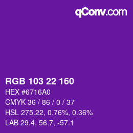 Color code: RGB 103 22 160 | qconv.com