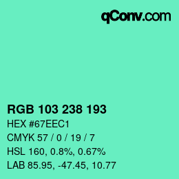 Color code: RGB 103 238 193 | qconv.com
