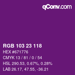 Color code: RGB 103 23 118 | qconv.com