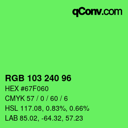 カラーコード: RGB 103 240 96 | qconv.com