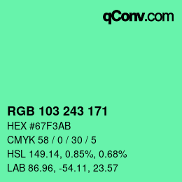 Color code: RGB 103 243 171 | qconv.com