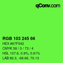 カラーコード: RGB 103 245 66 | qconv.com