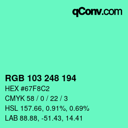 カラーコード: RGB 103 248 194 | qconv.com