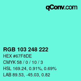 Color code: RGB 103 248 222 | qconv.com